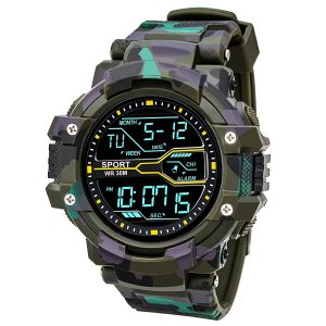 IIK COLLECTION Digital Black Dial, 12h/24h Time, Led back light, Multi-Functional, Calendar Day and Date, Alarm, LED Display, Green Army Design Strap Digital Sports Watch - For Men & Boys