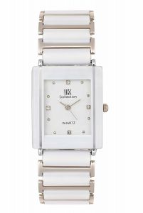 IIK COLLECTION Rectangle White Stone Studded Dial With White & Silver Metallic Bracelet Chain Strap Analogue Wrist Watch for Men and Boys