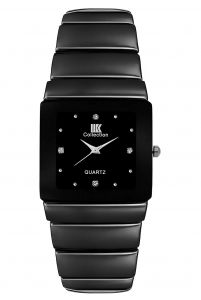 IIK COLLECTION Rectangle Black Stone Studded Dial With Black Metallic Bracelet Chain Strap Analogue Wrist Watch for Men and Boys