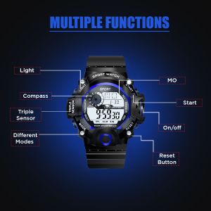 IIK COLLECTION Digital Black Dial, 12h/24h Time, Led back light, Multi-Functional, Calendar Day and Date, Alarm, LED Display, Black Design Strap Digital Sports Watch - For Men & Boys